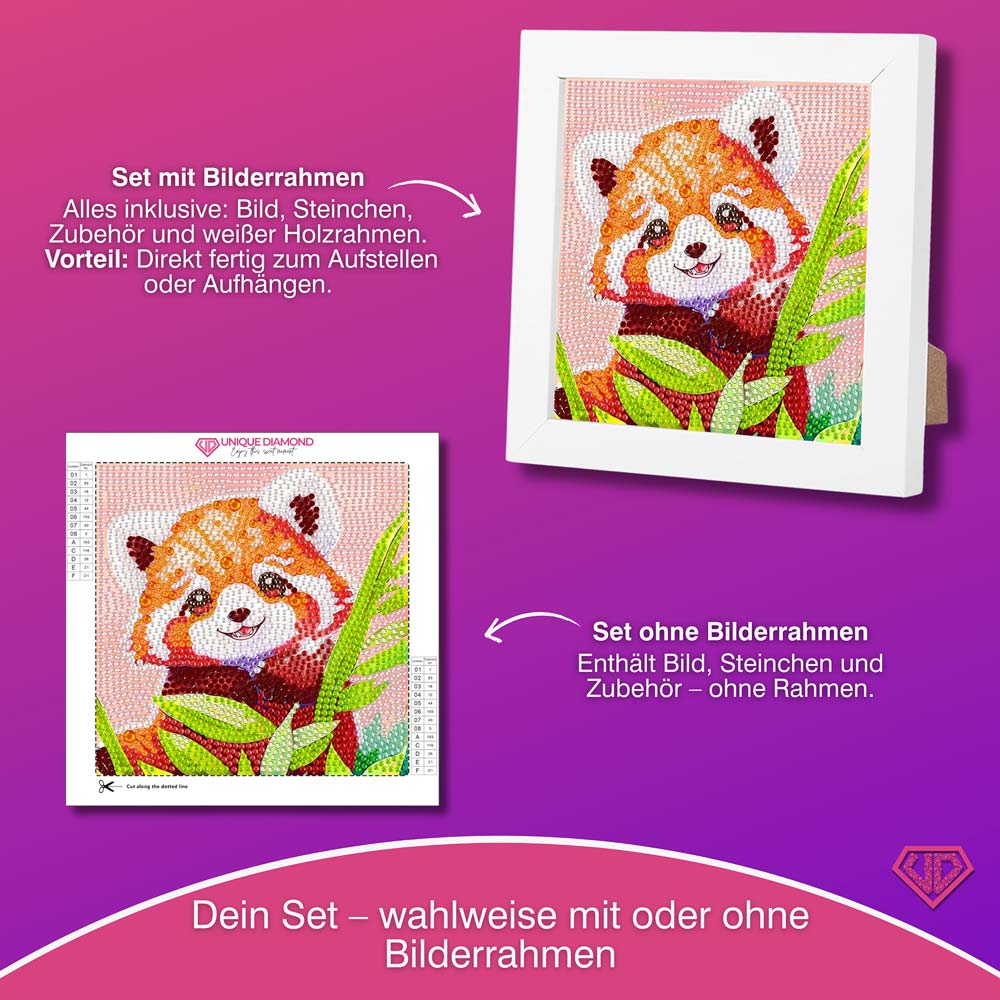 5D Diamond Painting Fröhlicher Panda Leo im Bambuswald mit Strasssteinchen, Unique-Diamond