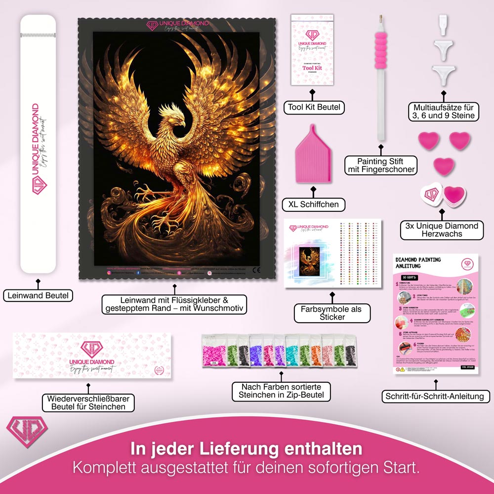 5D Diamond Painting – Goldener Phoenix Unique-Diamond