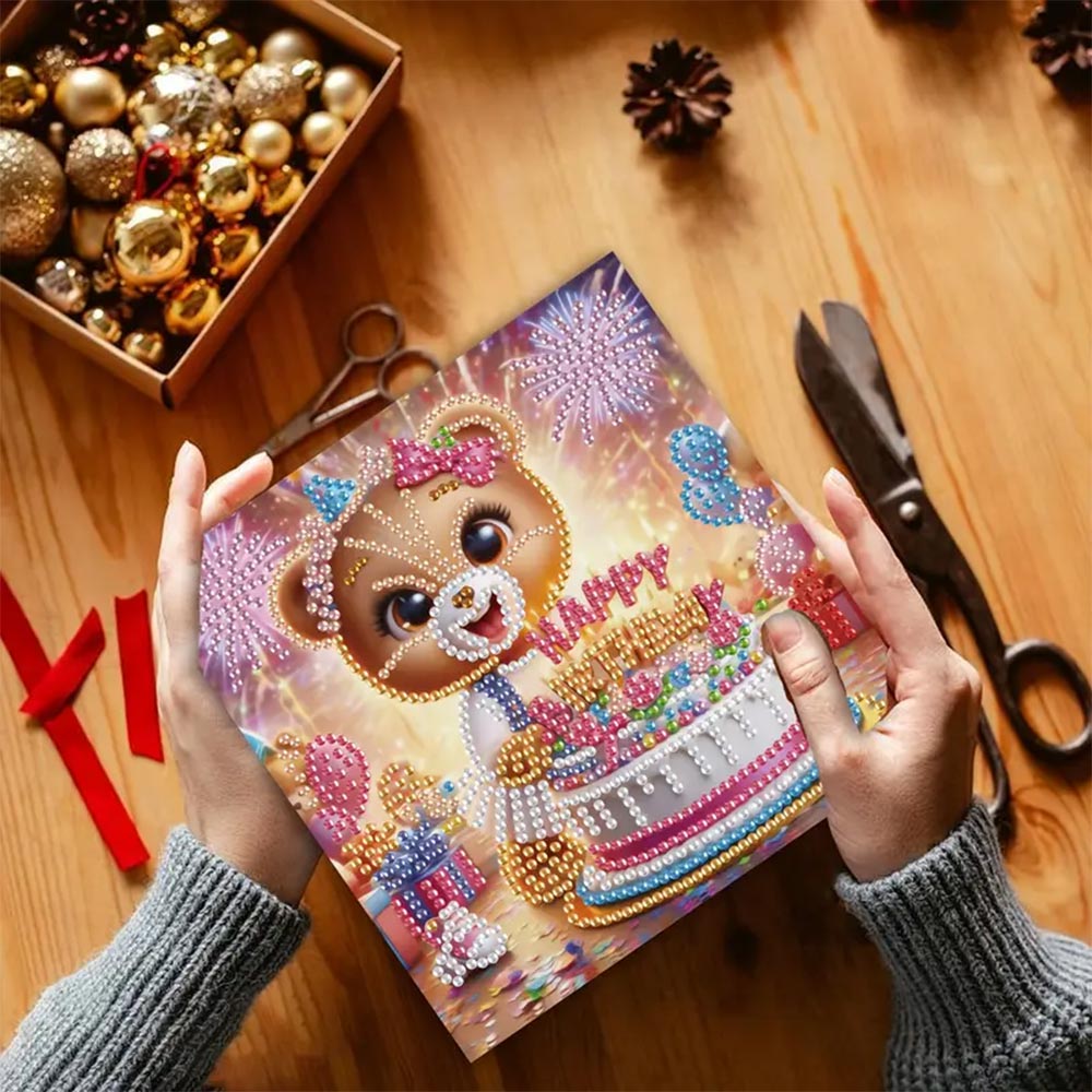 5D Diamond Painting Grußkarten – Bärchenparty zum Geburtstag, Unique-Diamond