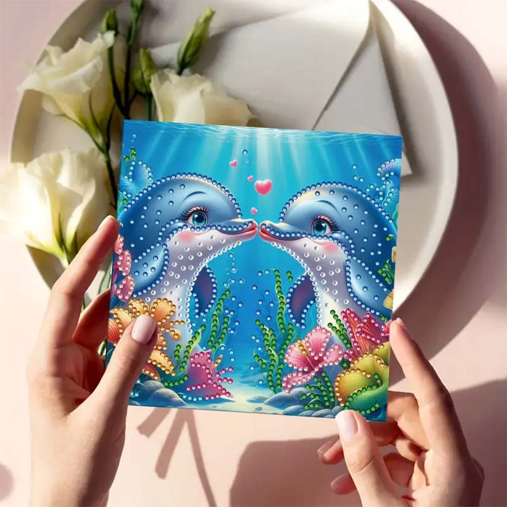 5D Diamond Painting Grußkarten – Delfinliebe Edition, Unique-Diamond