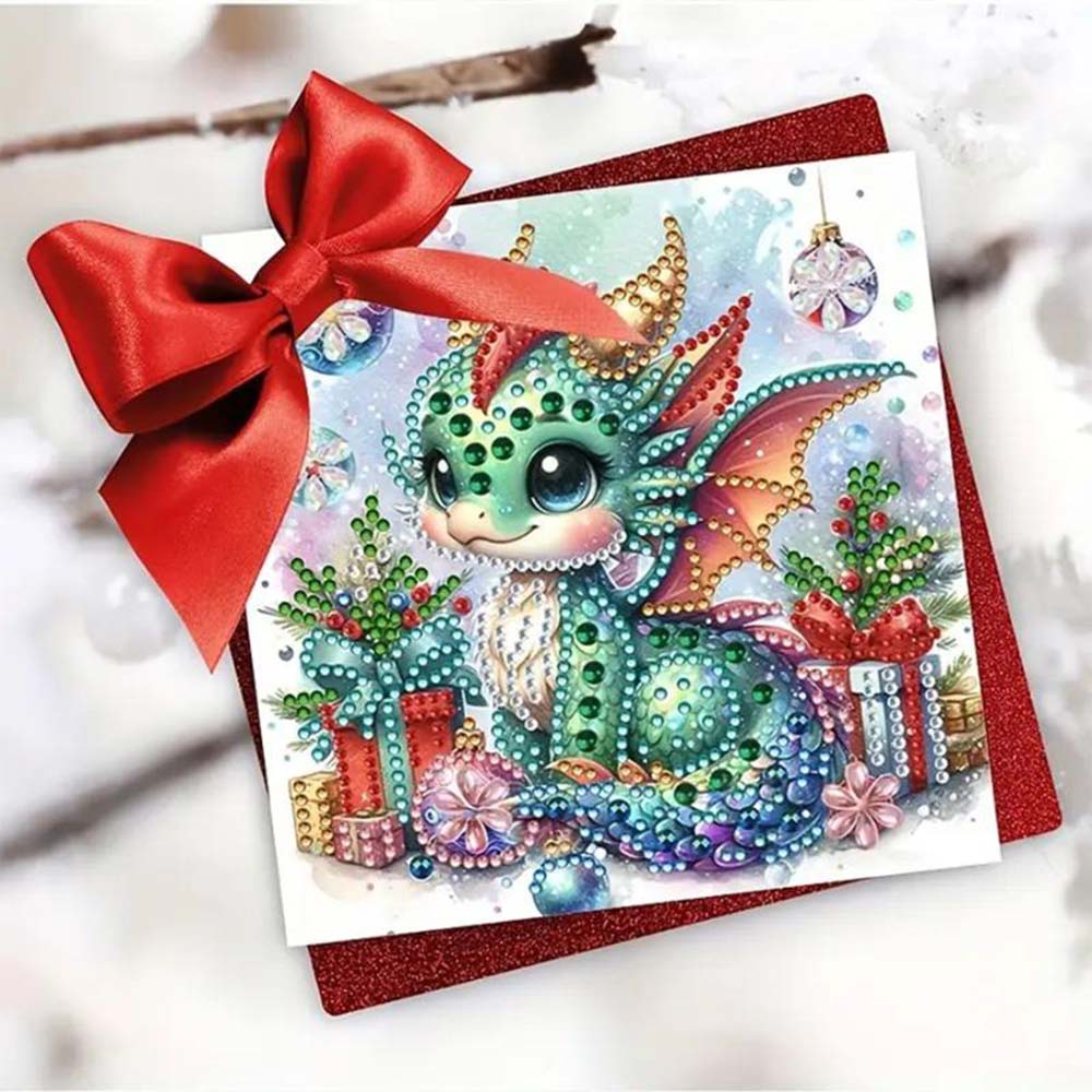 5D Diamond Painting Grußkarten – Drachenfreunde mit Glitzerflügeln Unique-Diamond