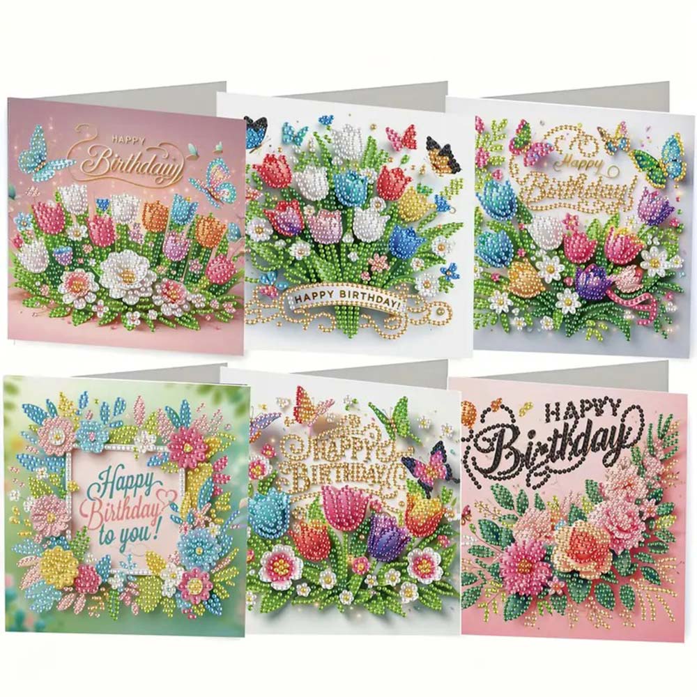 5D Diamond Painting Grußkarten – Geburtstagsblumen mit Schmetterlingen, Unique-Diamond