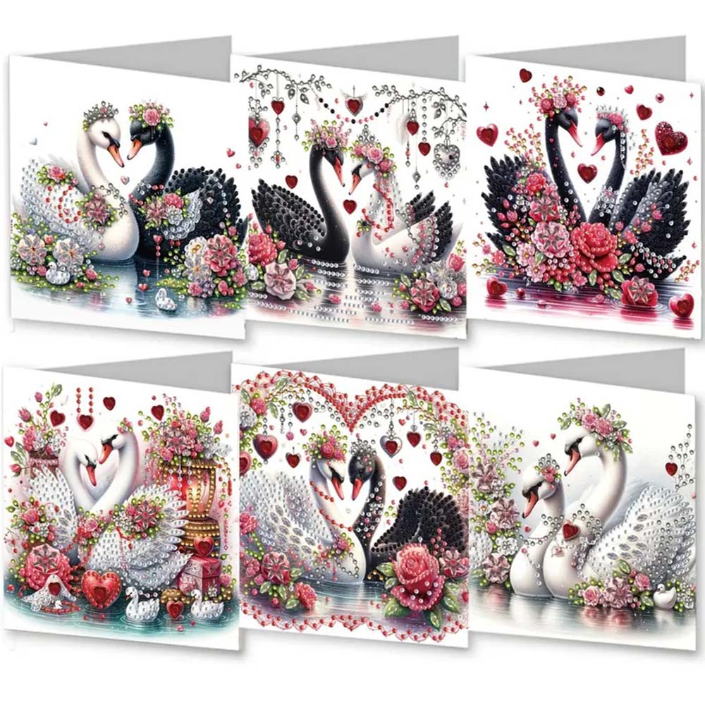 5D Diamond Painting Grußkarten – Schwanenliebe in Rot & Weiß, Unique-Diamond
