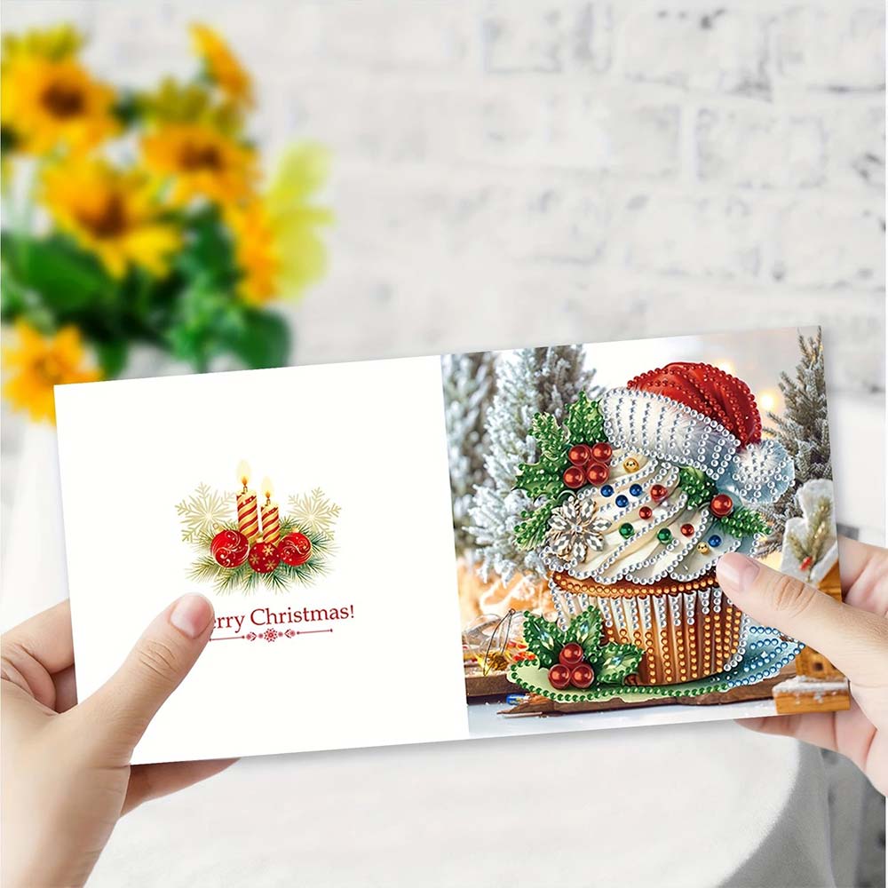 5D Diamond Painting Grußkarten – Weihnachtliche Cupcake 6 Stück, Unique-Diamond