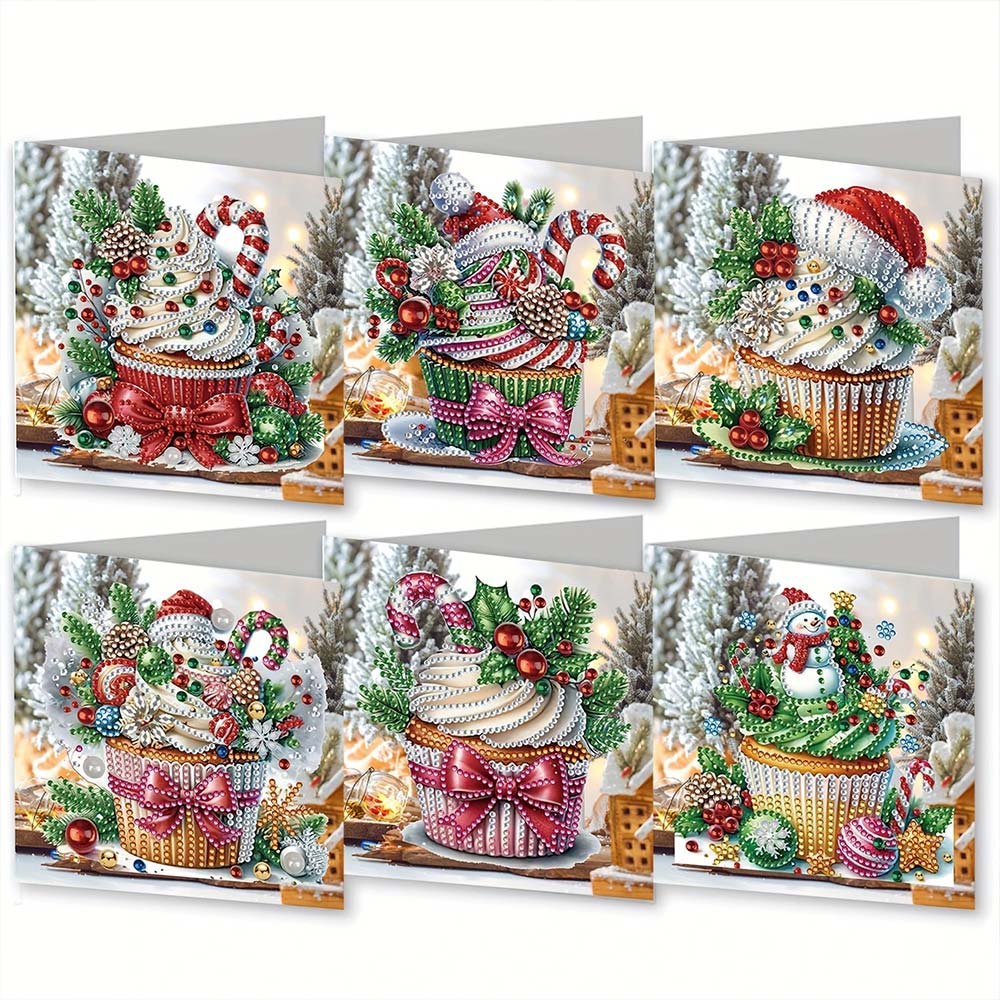 5D Diamond Painting Grußkarten – Weihnachtliche Cupcake 6 Stück, Unique-Diamond