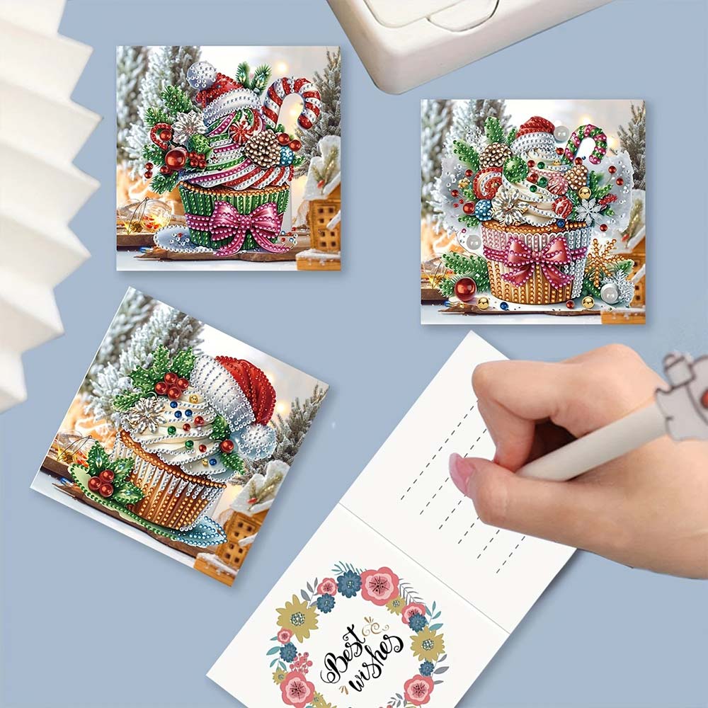 5D Diamond Painting Grußkarten – Weihnachtliche Cupcake 6 Stück, Unique-Diamond
