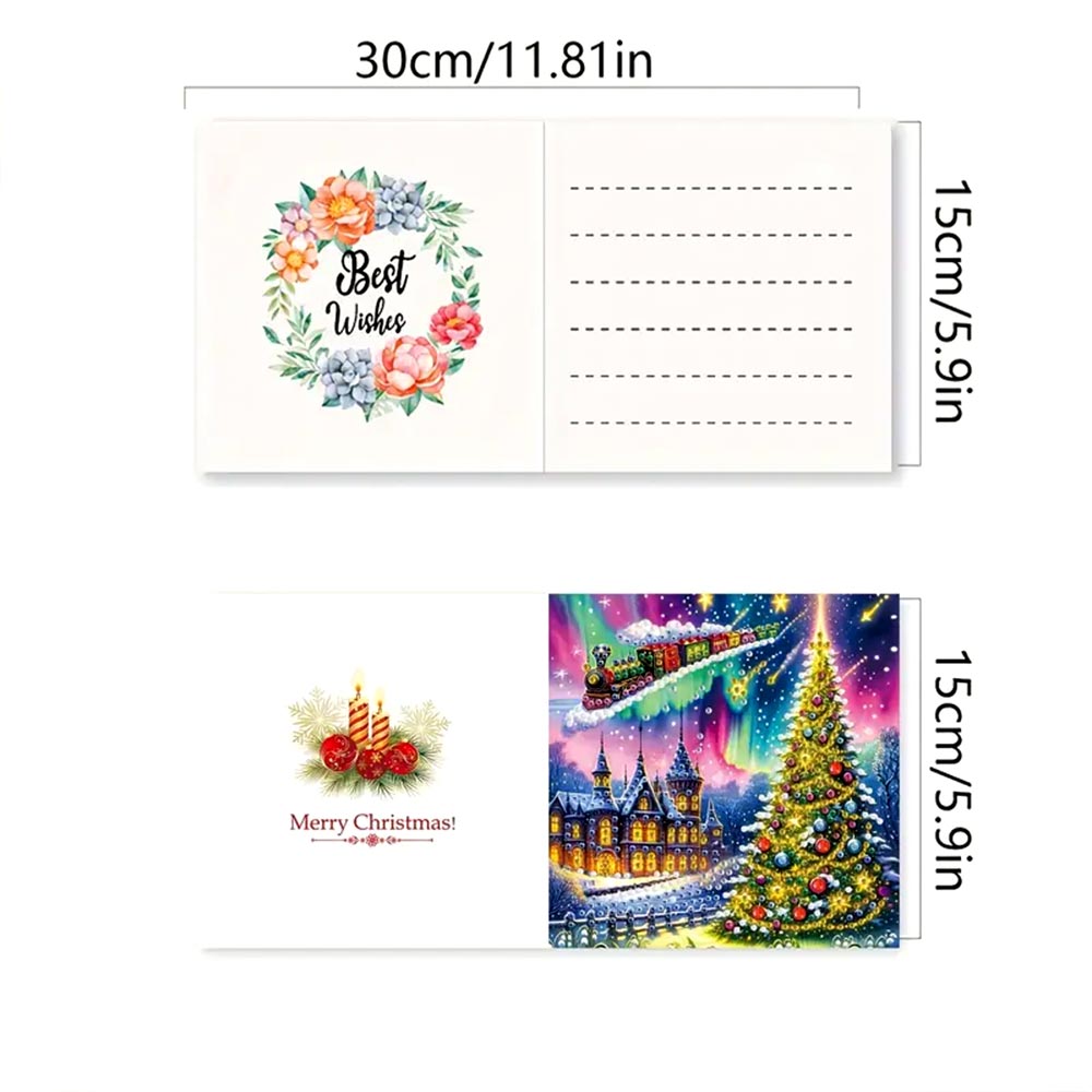 5D Diamond Painting Grußkarten – Weihnachtszug & Nordlichter-Magie, Unique-Diamond