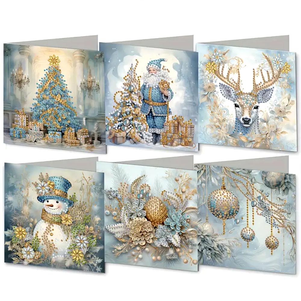 5D Diamond Painting Grußkarten – Winterzauber in Blau & Gold, Unique-Diamond