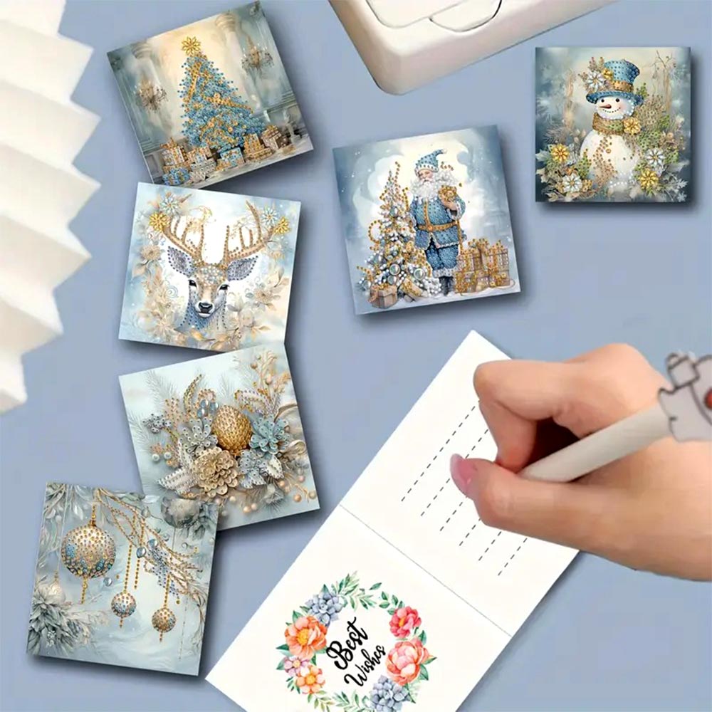 5D Diamond Painting Grußkarten – Winterzauber in Blau & Gold, Unique-Diamond