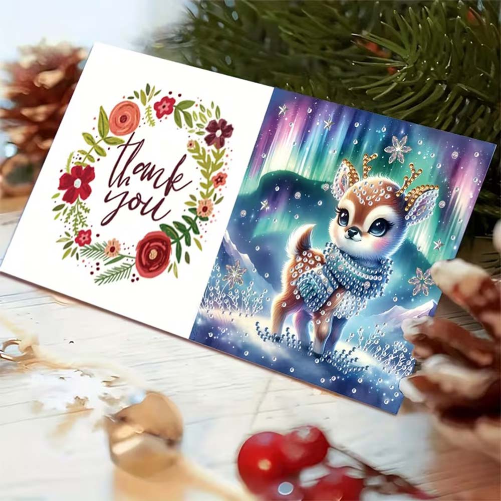 5D Diamond Painting Grußkarten – Winterzauber mit Rehkitz Lilli Unique-Diamond