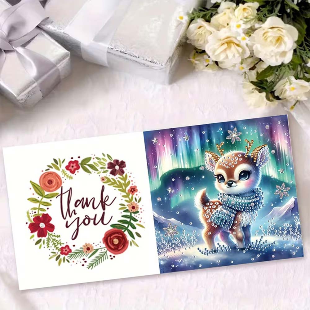 5D Diamond Painting Grußkarten – Winterzauber mit Rehkitz Lilli Unique-Diamond