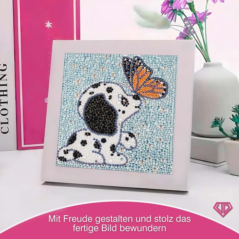 5D Diamond Painting Hund mit Schmetterling Strasssteine