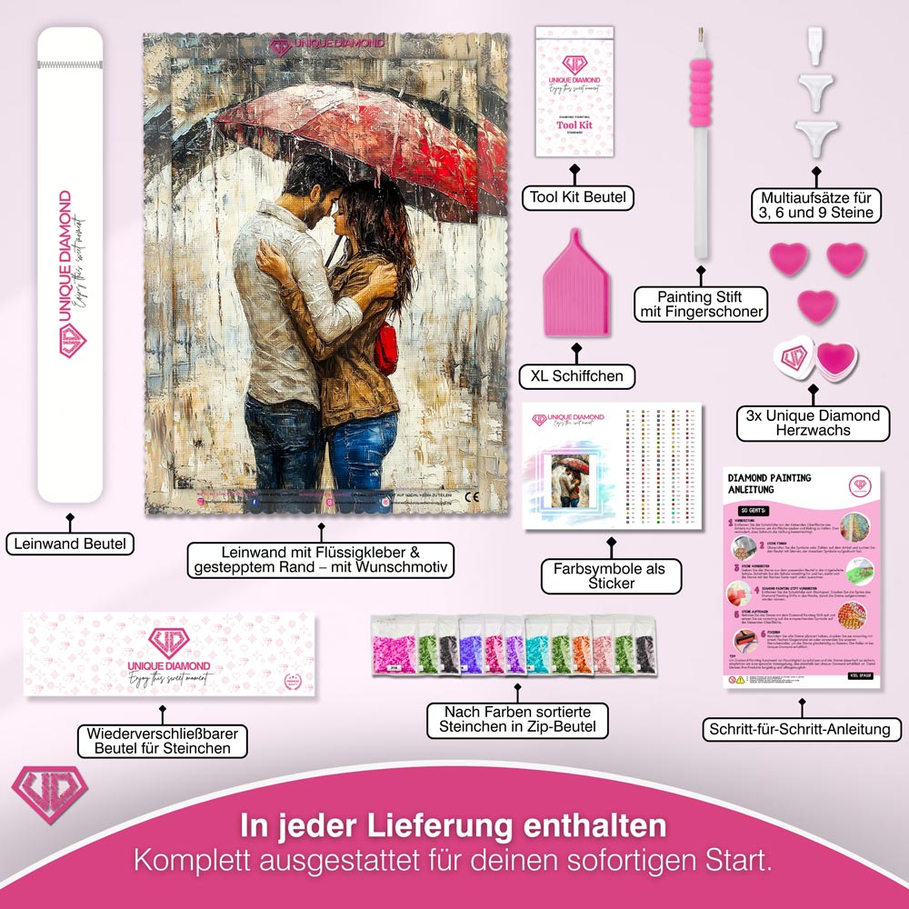 5D Diamond Painting – Küsse unter Regenschirm Unique-Diamond