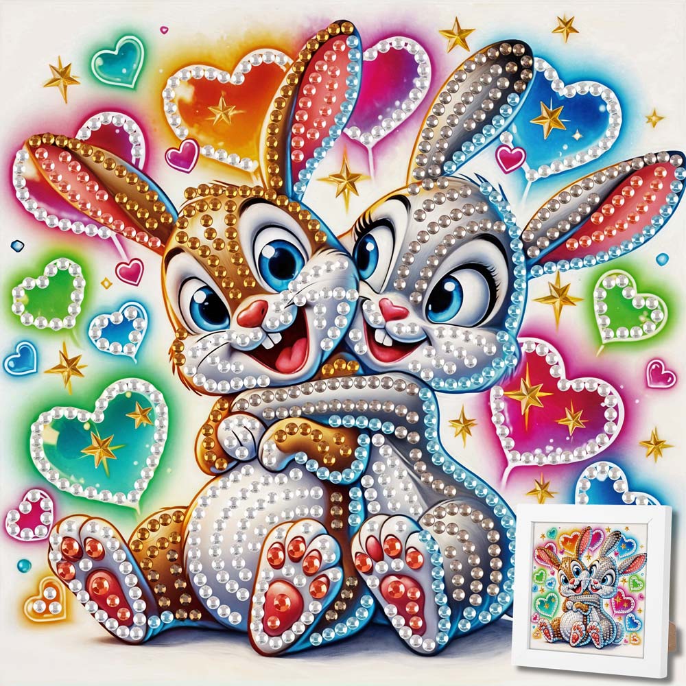5D Diamond Painting Kuschelnde Häschen Finja & Flocke mit Strasssteinchen, Unique-Diamond