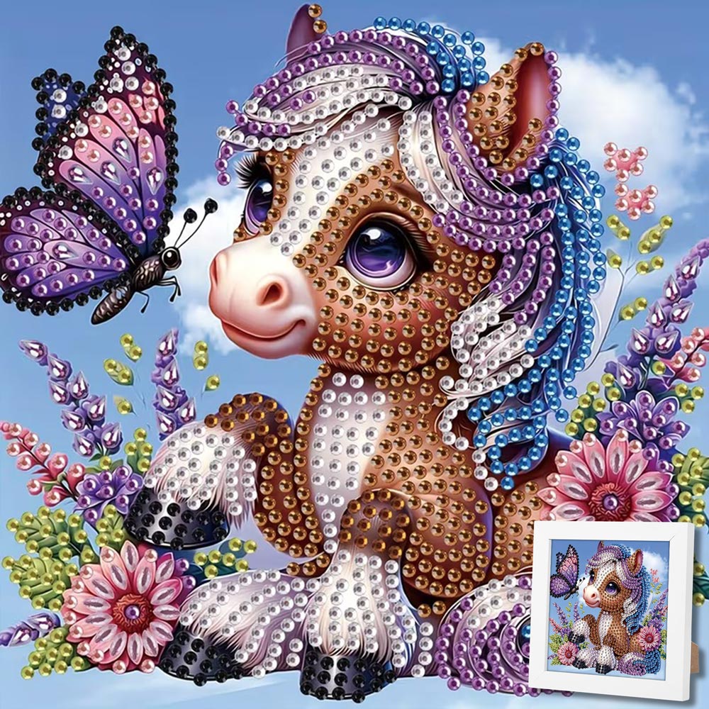 5D Diamond Painting Mini-Bild – Lavendelpony & Schmetterling