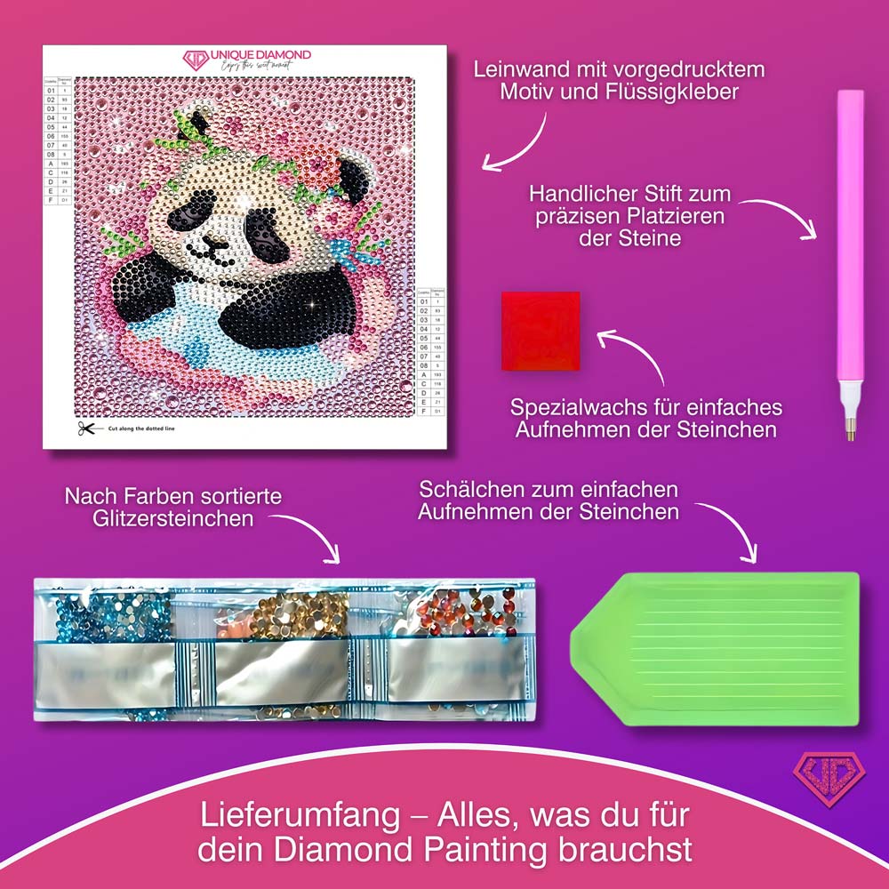 5D Diamond Painting Panda-Prinzessin Miyu mit Strasssteinchen, Unique-Diamond