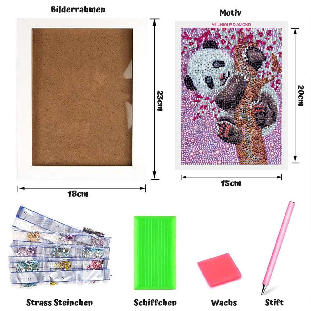 5D Diamond Painting Panda mit Strasssteinchen, Unique-Diamond