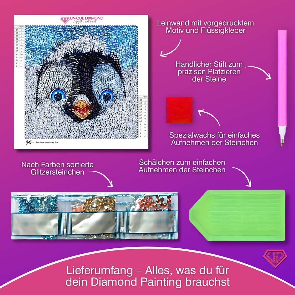 5D Diamond Painting Pico der Pinguin mit Strasssteinchen, Unique-Diamond