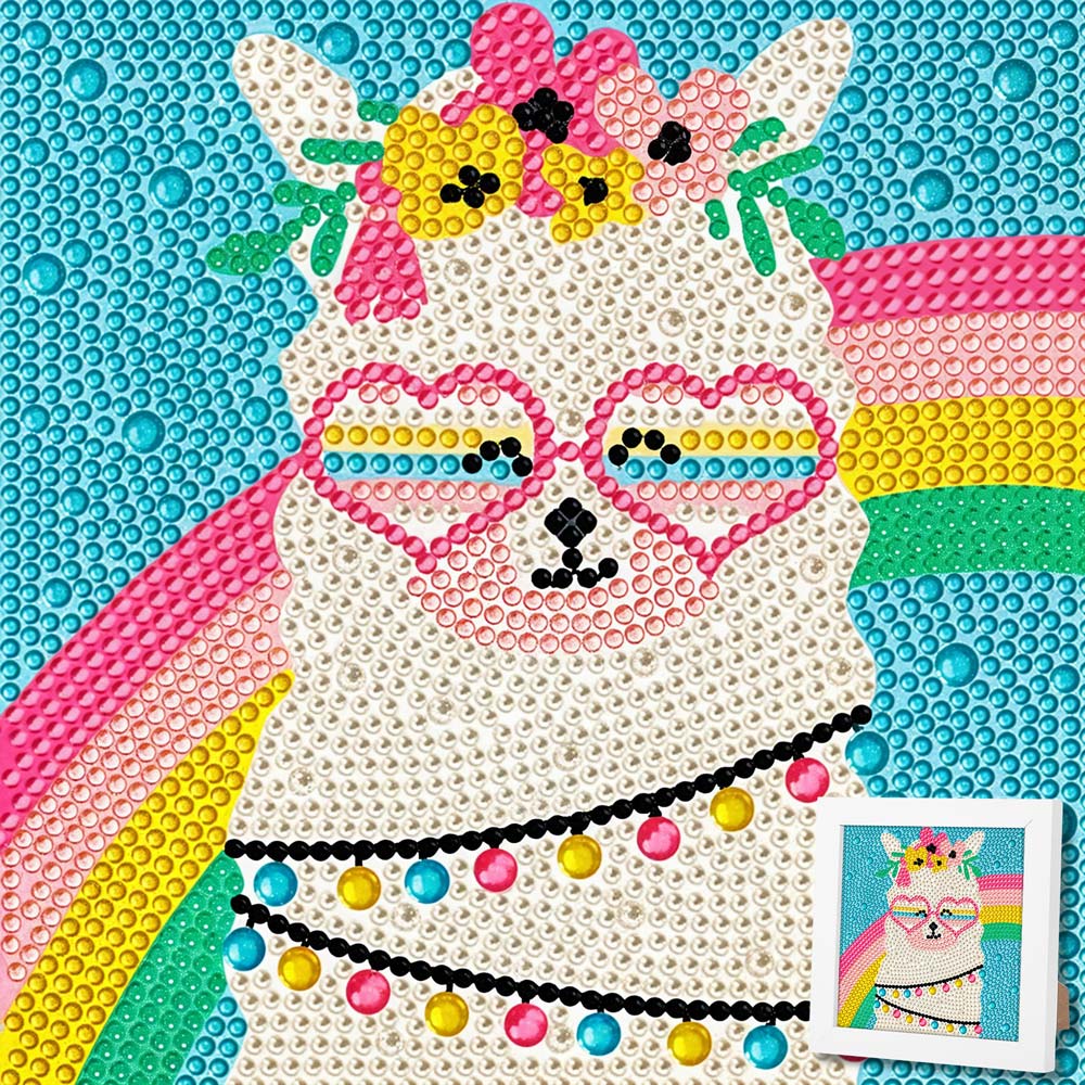 5D Diamond Painting Regenbogen-Alpaka Gloria mit Strasssteinchen, Unique-Diamond