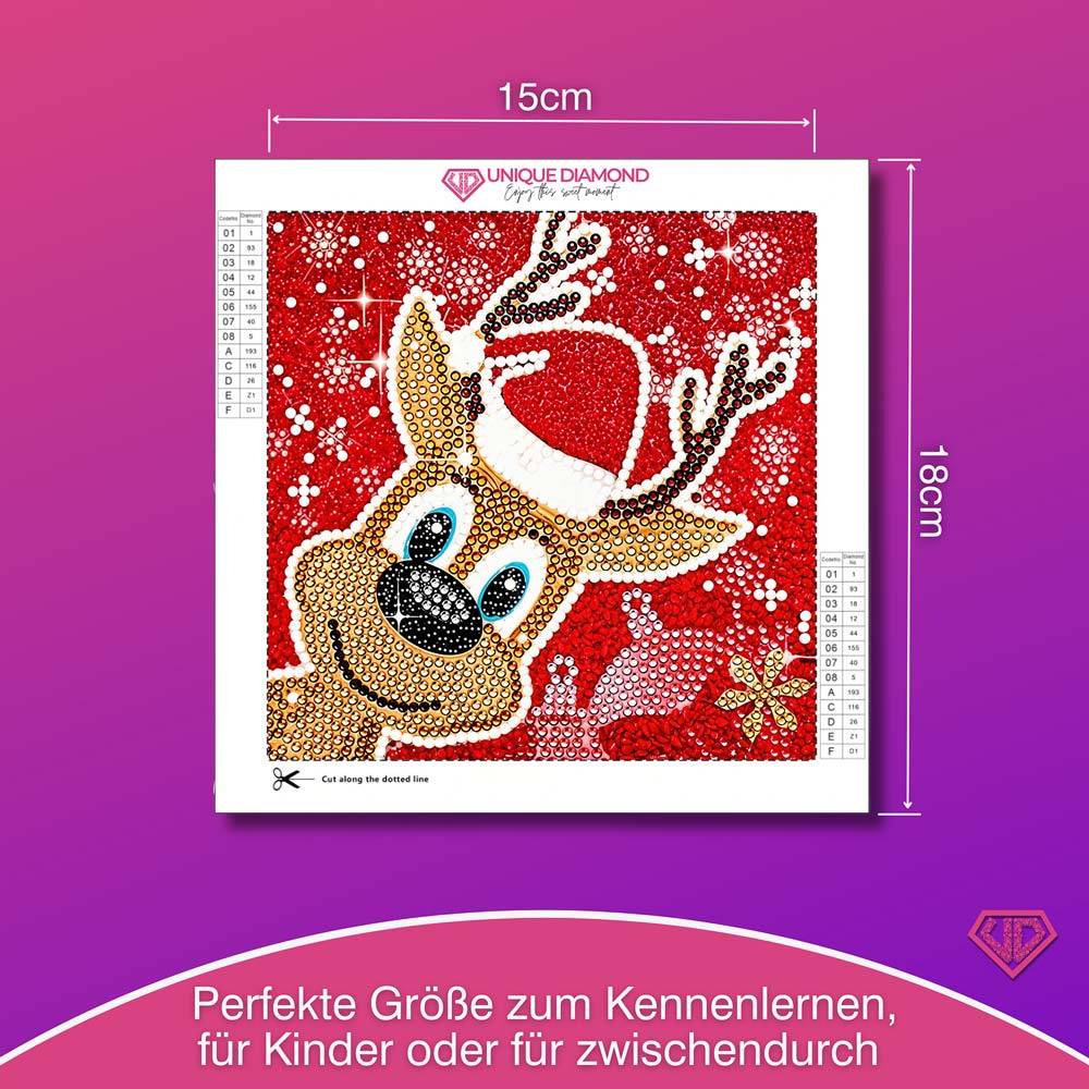 5D Diamond Painting Rentier Rudi mit Strasssteinchen, Unique-Diamond