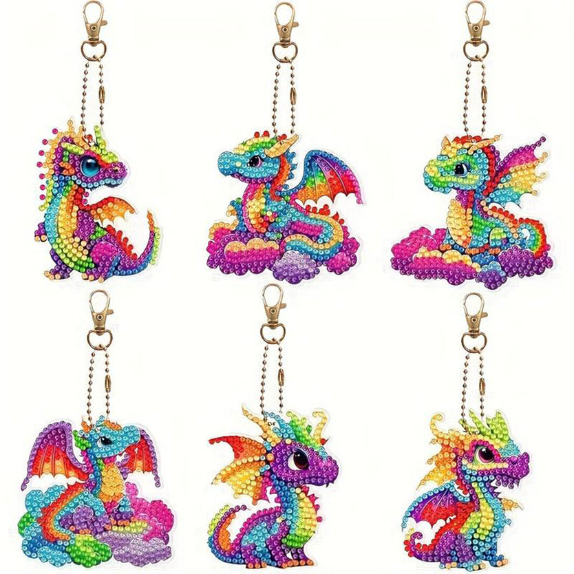 5D Diamond Painting Schlüsselanhänger Drachen 6 Stück, Unique-Diamond