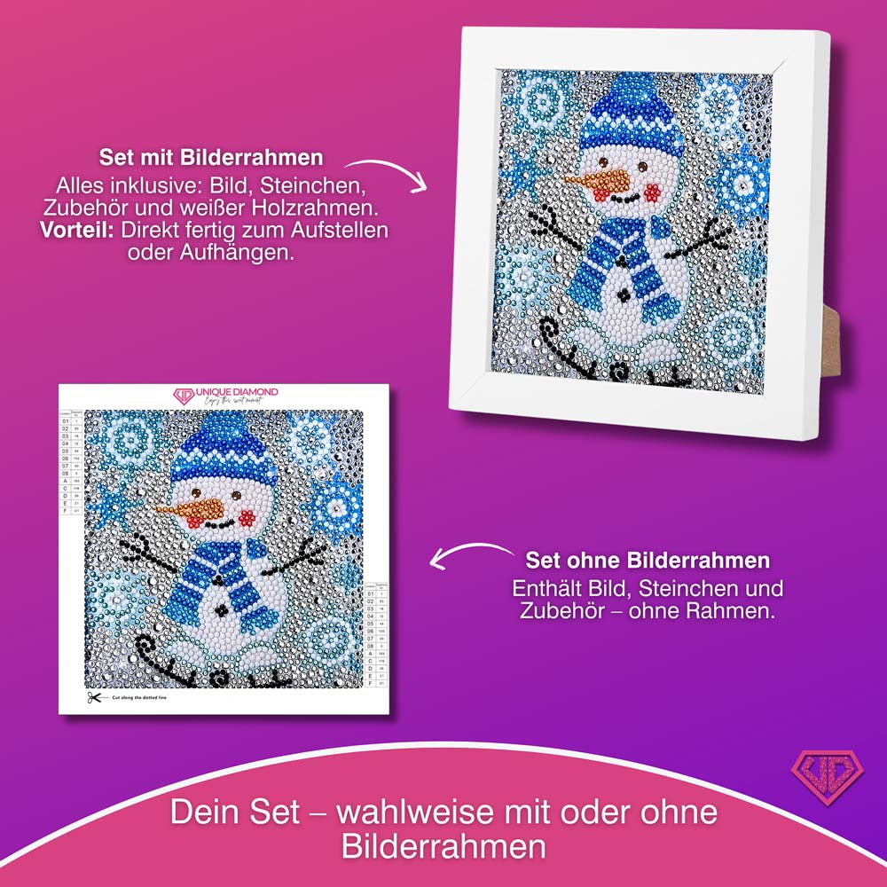 5D Diamond Painting Schneemann Flocki mit Strasssteinchen, Unique-Diamond