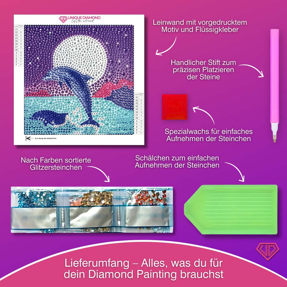 5D Diamond Painting Silbermond der Meere mit Strasssteinchen, Unique-Diamond