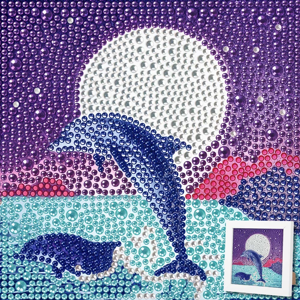 5D Diamond Painting Silbermond der Meere mit Strasssteinchen, Unique-Diamond