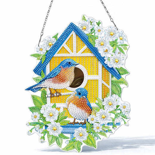 5D Diamond Painting Türanhänger Doppelseitig Vogelhäuschen, Unique-Diamond