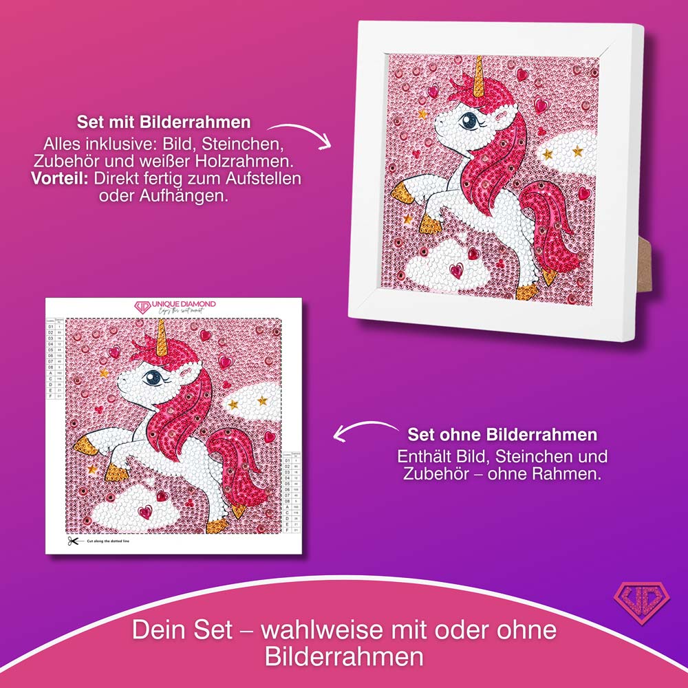 5D Diamond Painting Unicorn in Love mit Strasssteinchen, Unique-Diamond
