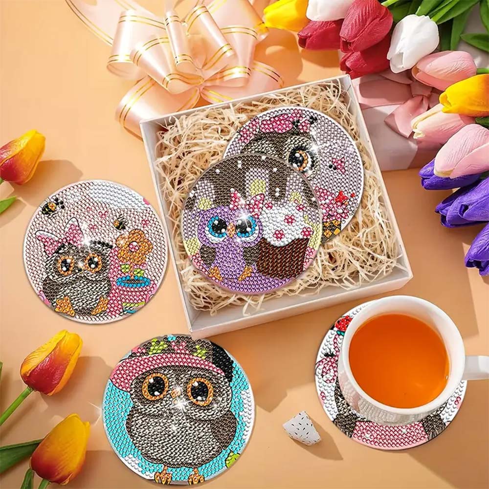 5D Diamond Painting Untersetzer – Eulenzauber, Unique-Diamond
