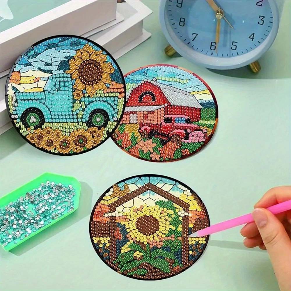 5D Diamond Painting Untersetzer – Landidylle, Unique-Diamond