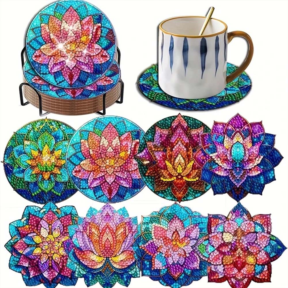 5D Diamond Painting Untersetzer – Lotusblumen Eleganz, Unique-Diamond