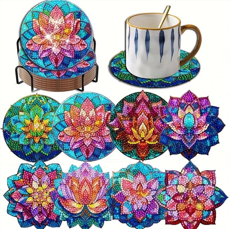 5D Diamond Painting Untersetzer – Lotusblumen Eleganz, Unique-Diamond