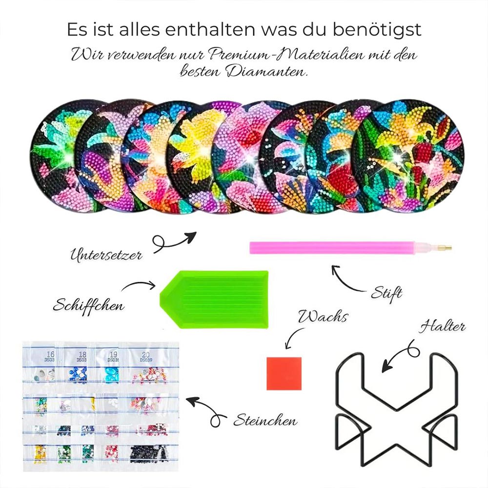 5D Diamond Painting Untersetzer – Magische Blütenpracht, Unique-Diamond