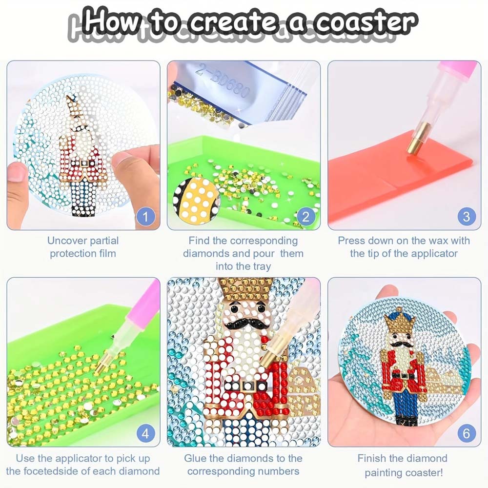 5D Diamond Painting Untersetzer – Weihnachtszauber mit Nussknacker, Unique-Diamond