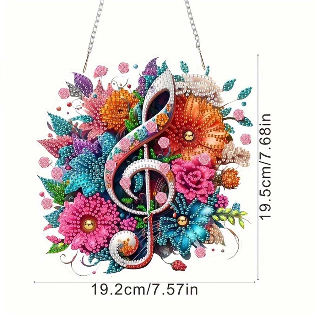 5D Diamond Painting Wandanhänger – Blütenklang mit Notenschlüssel, Unique-Diamond