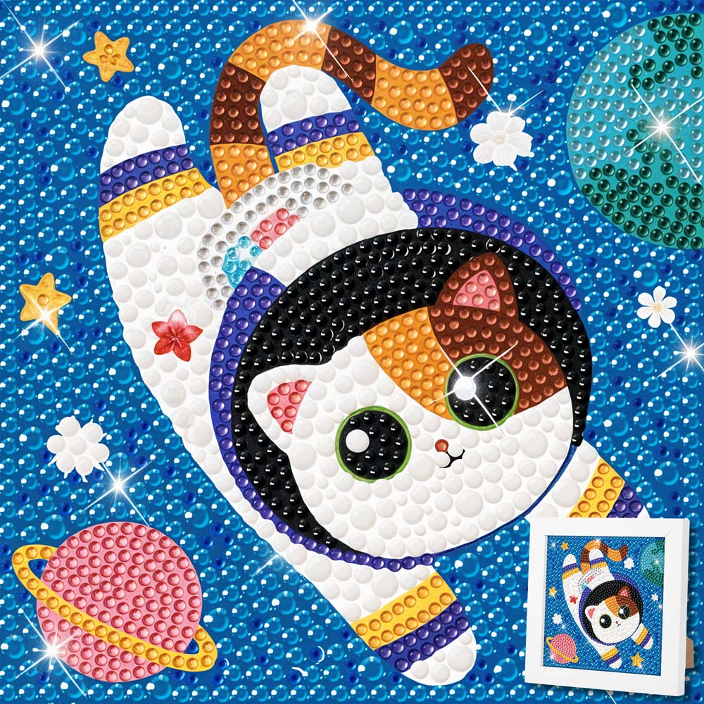 5D Diamond Painting Weltraumkatze mit Strasssteinchen, Unique-Diamond
