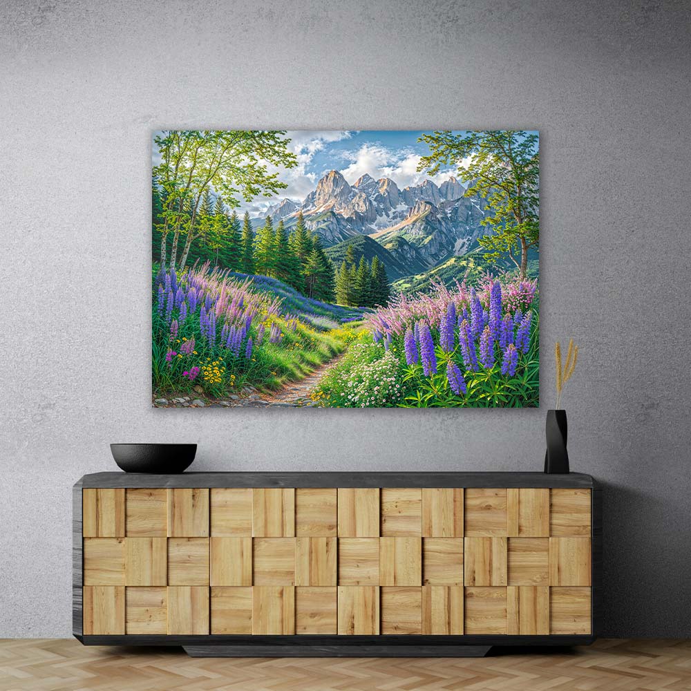 5D Diamond Painting – Alpenpoesie im Blütental, Unique-Diamond