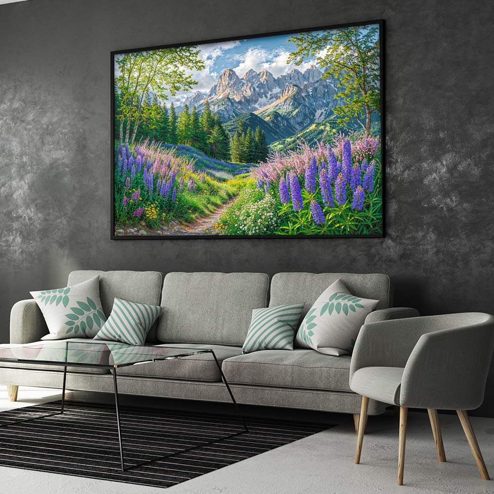 5D Diamond Painting – Alpenpoesie im Blütental, Unique-Diamond