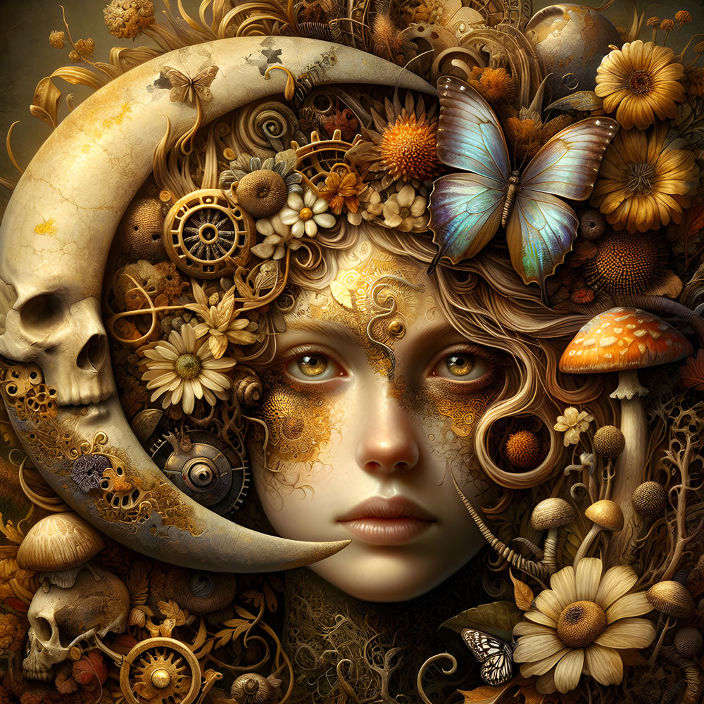 5D Diamond Painting – Aurelia und das Uhrwerk des Herbstmondes Unique-Diamond