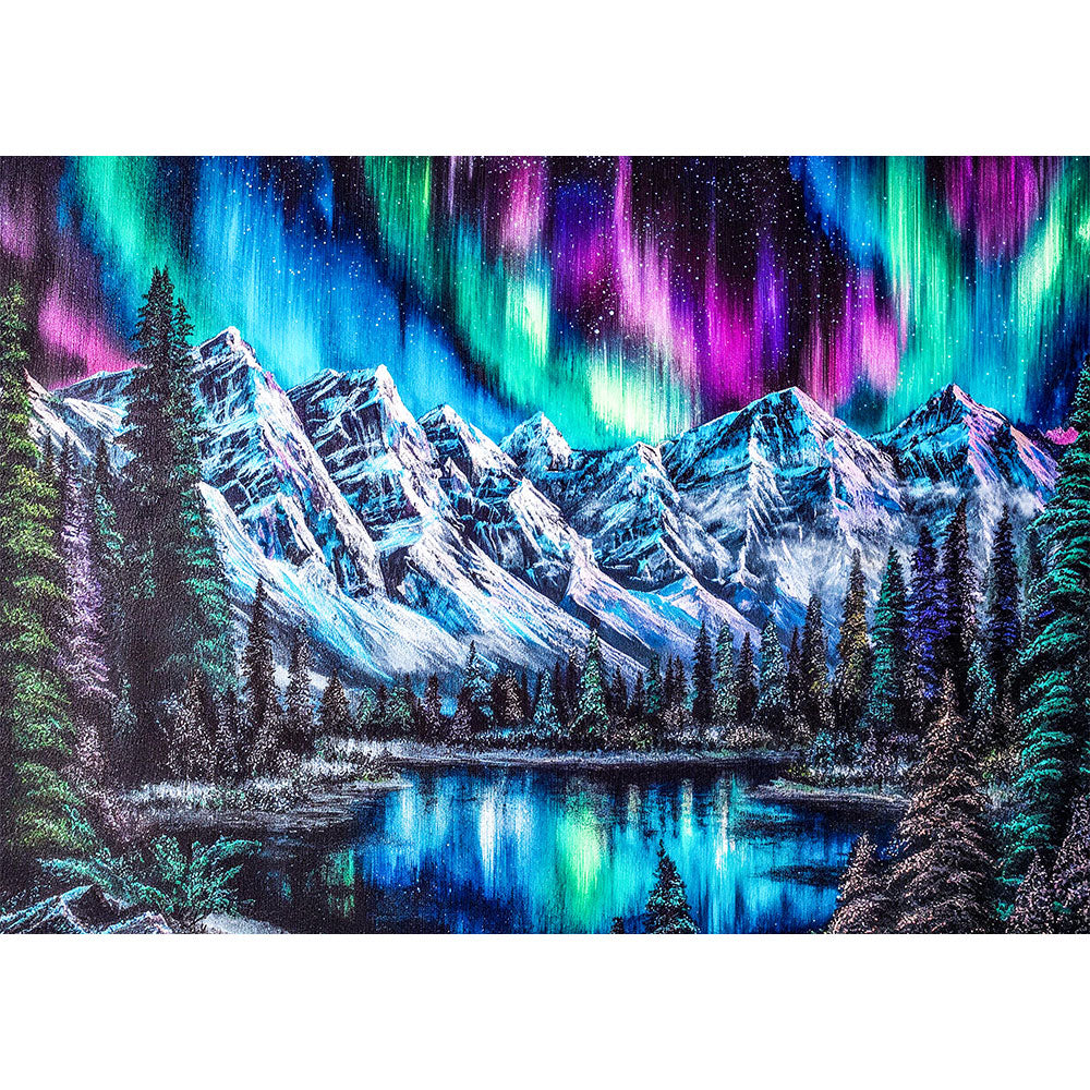 5D Diamond Painting – Aurora über dem Eisgebirge, Unique-Diamond