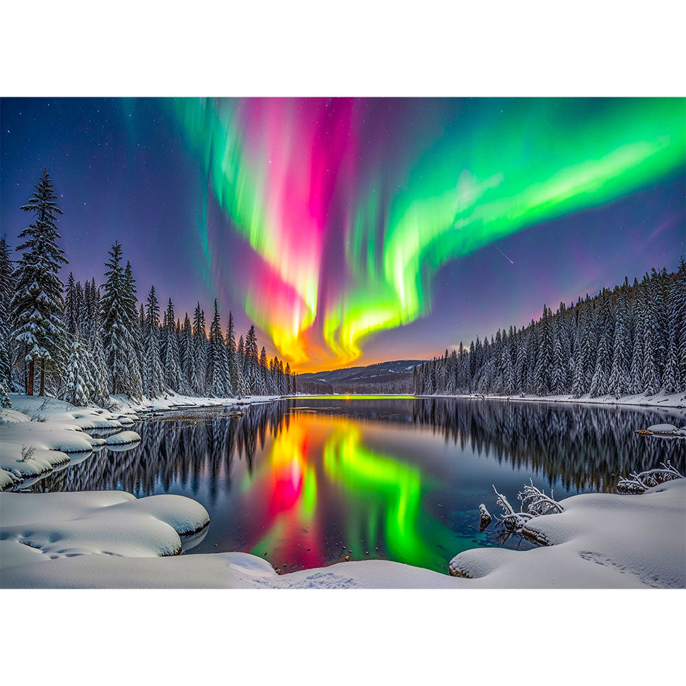 5D Diamond Painting – Aurora über dem Eiskristallwald, Unique-Diamond