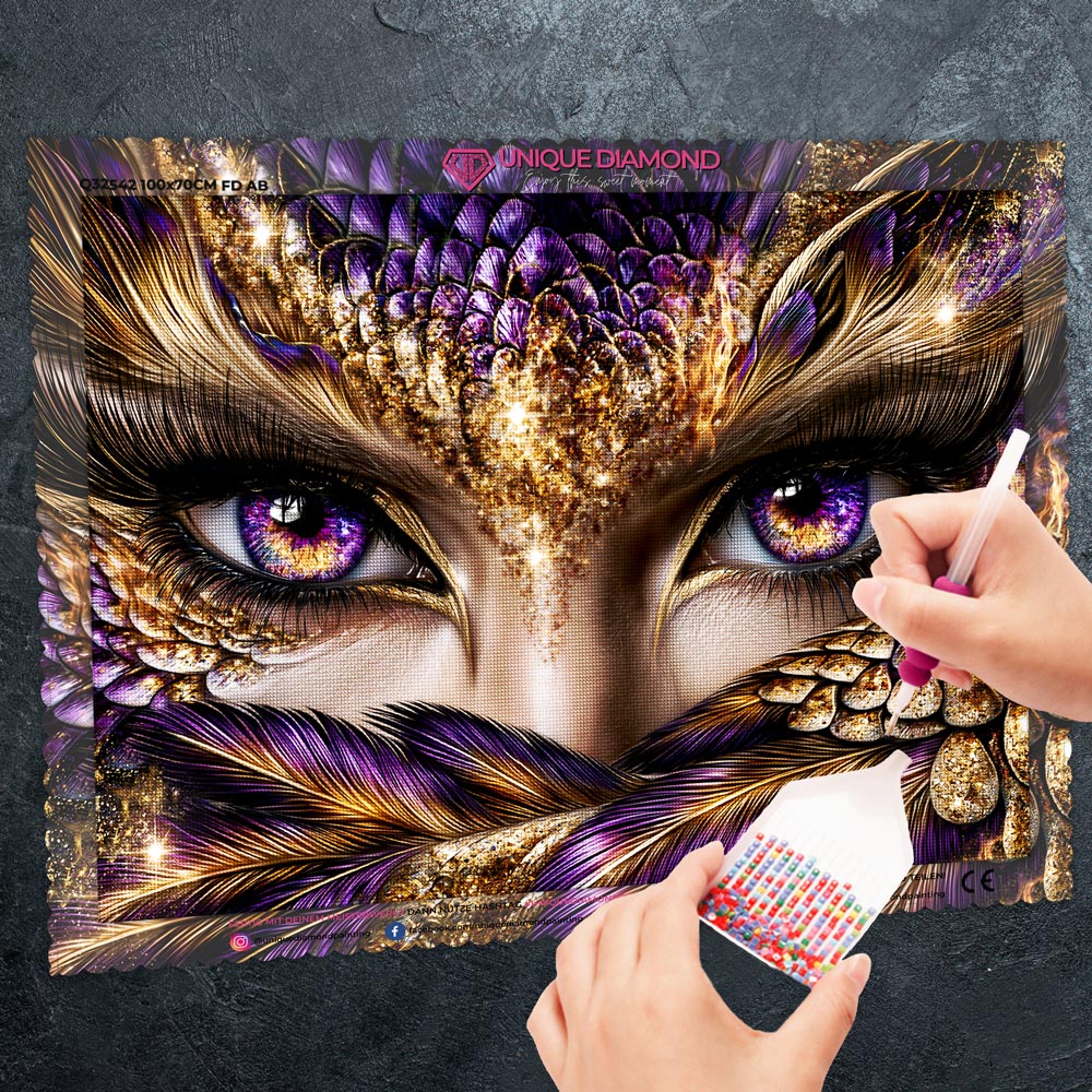5D Diamond Painting – Blick der goldenen Federmagie