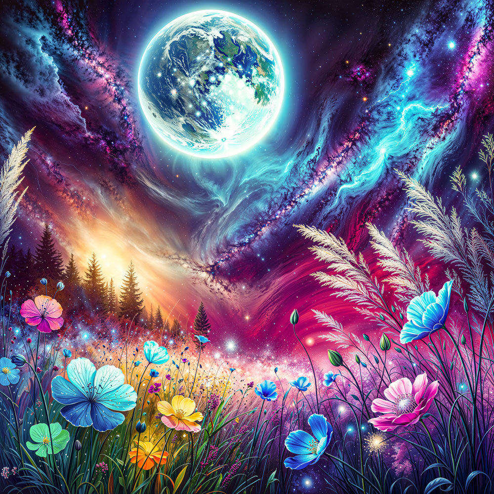 5D Diamond Painting – Blüten unter Sternenlicht, Unique-Diamond