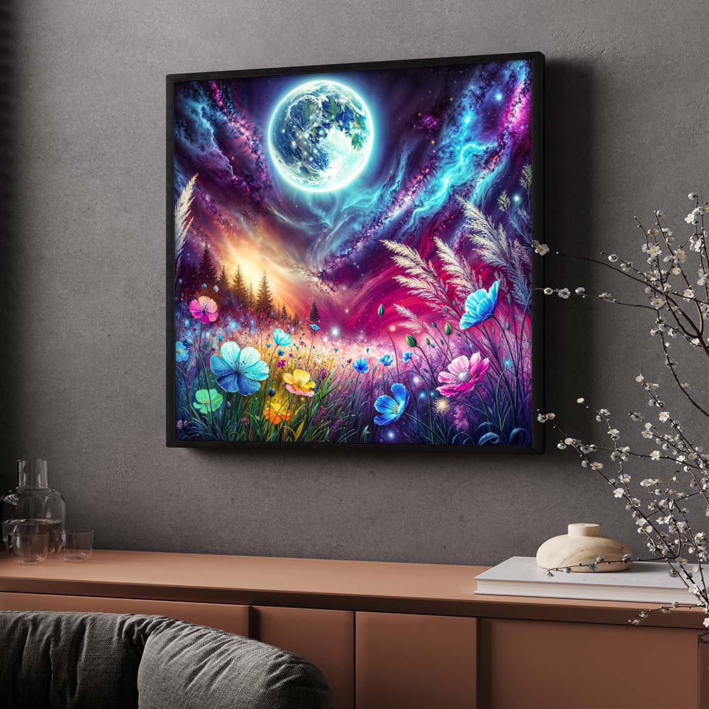 5D Diamond Painting – Blüten unter Sternenlicht, Unique-Diamond