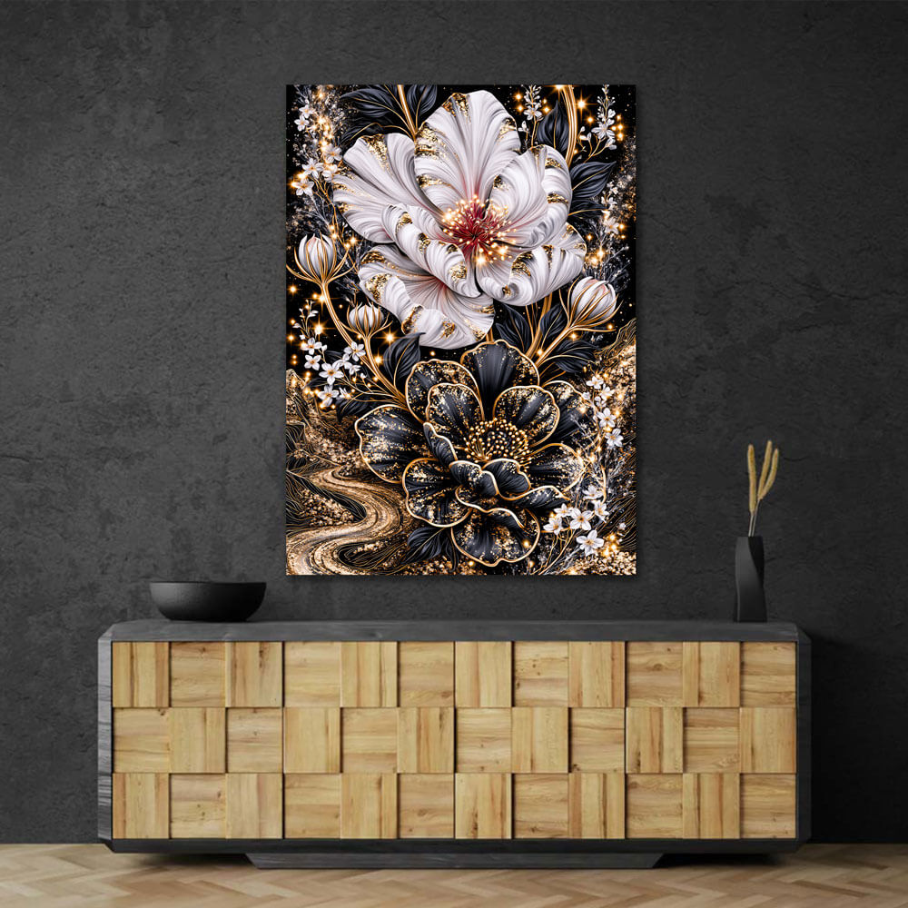 5D Diamond Painting – Blütenduett im Sternengold