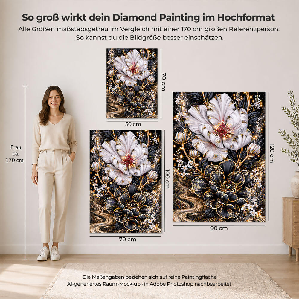 5D Diamond Painting – Blütenduett im Sternengold