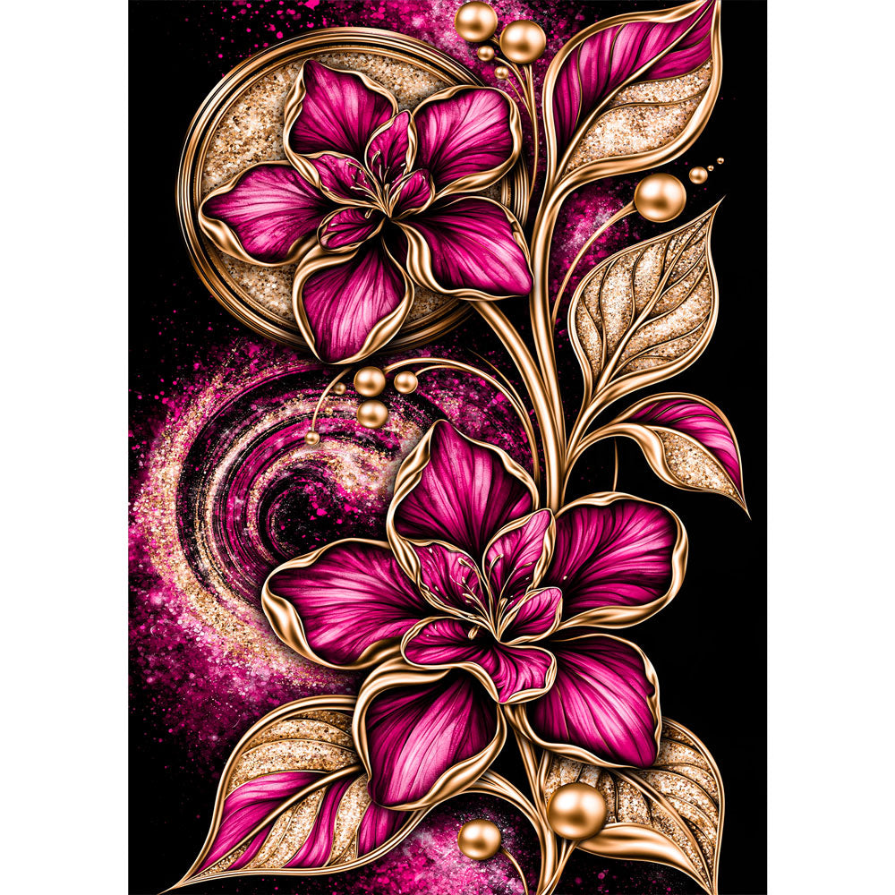 5D Diamond Painting – Blütenjuwel in Magenta & Gold | Unique Diamond