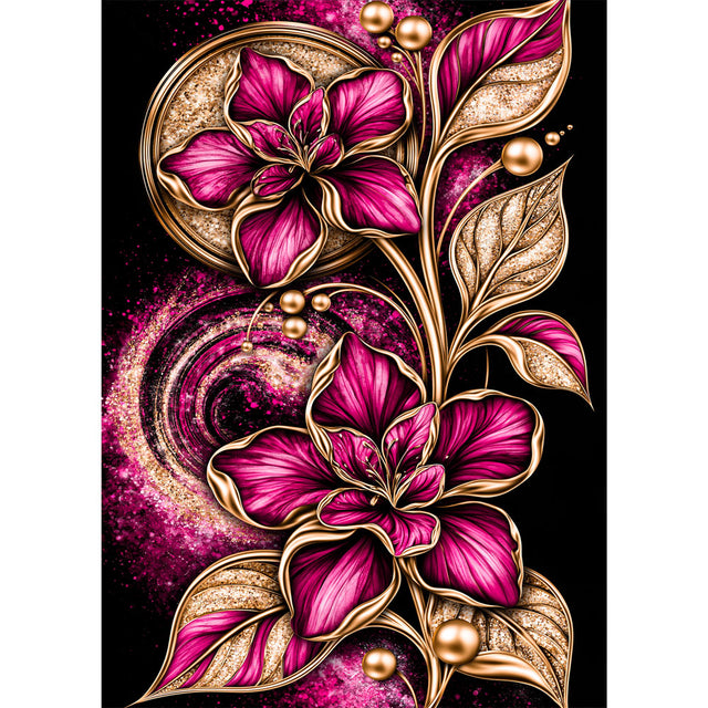 5D Diamond Painting – Blütenjuwel in Magenta & Gold | Unique Diamond